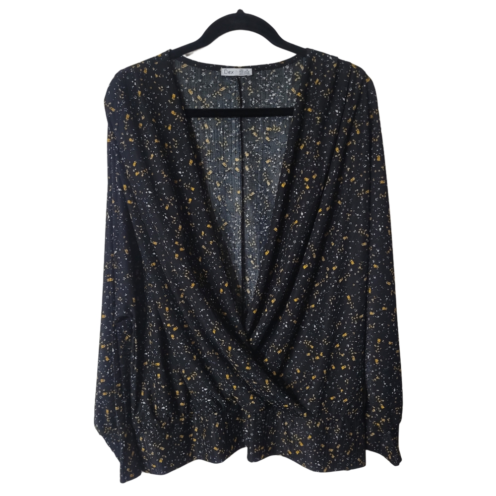 Dex Black and Gold Crossover Front Blouse Size 1X
